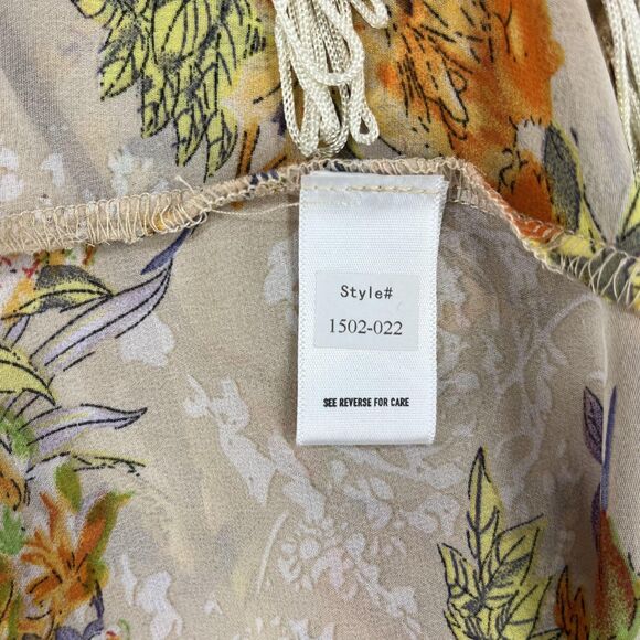Bishop + Young Kimono Cardigan Womens Medium Large Beige Floral Fringe Sheer - Picture 12 of 16